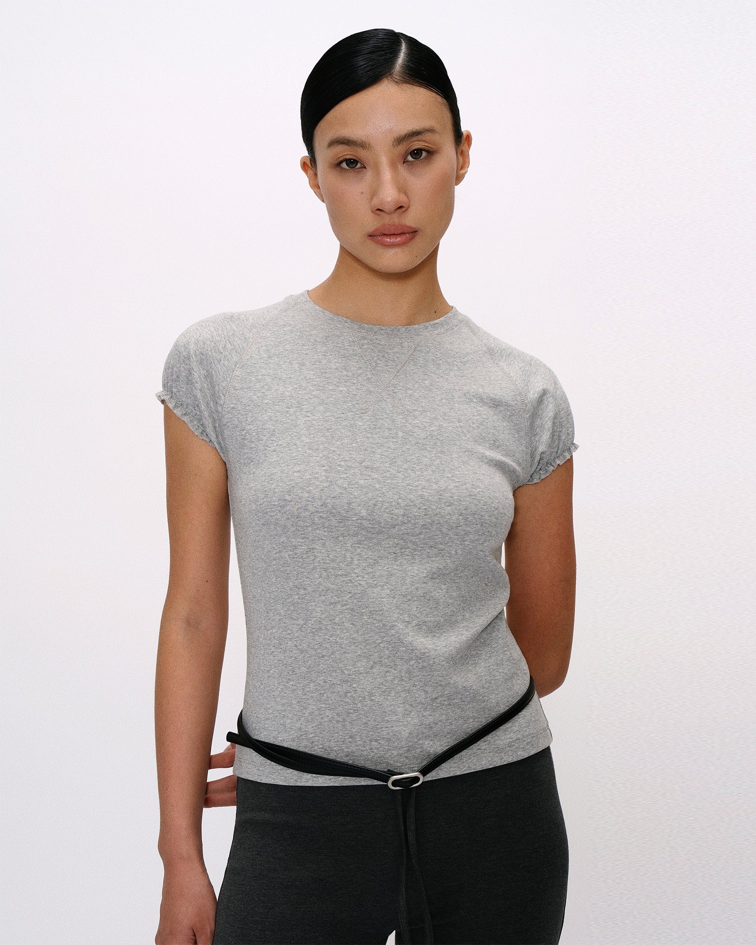 トライアングルステッチTシャツ｜杢グレー